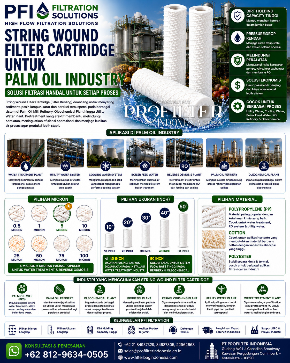 String Wound Filter Cartridge untuk Palm Oil Industry